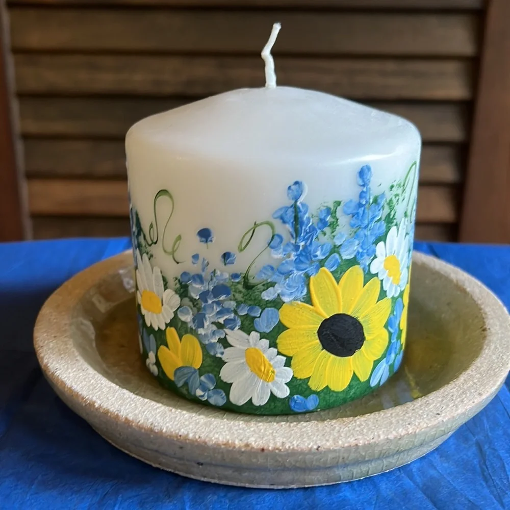 4x4 Hand Painted Blue Bonnets Medley Pillar Candle